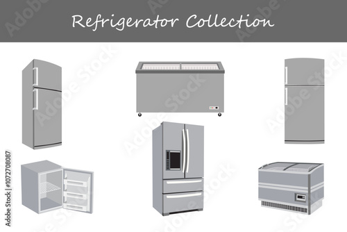 refrigerator collection in different poses. Vector illustration.