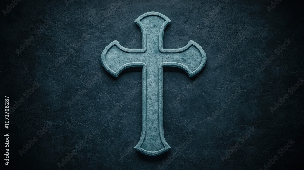 Stone Christian Cross Symbol on Dark Background