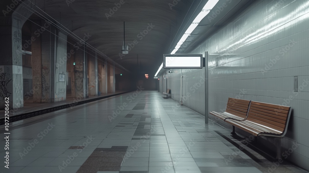 Obraz premium Empty underground station with vacant bench