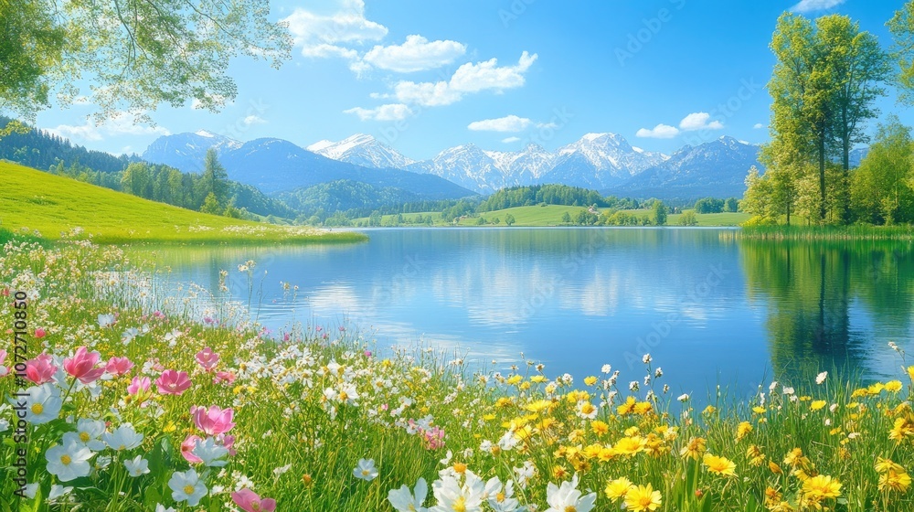 custom made wallpaper toronto digitalSerene Landscape with Mountains and Blooming Flowers