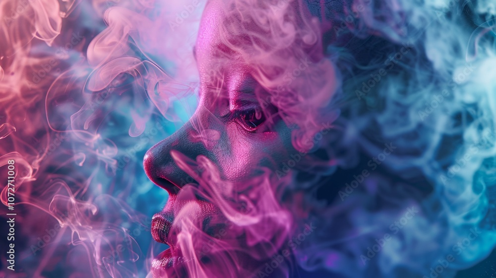 Profile of a woman surrounded by colorful smoke Profile of a woman surrounded by colorful smoke