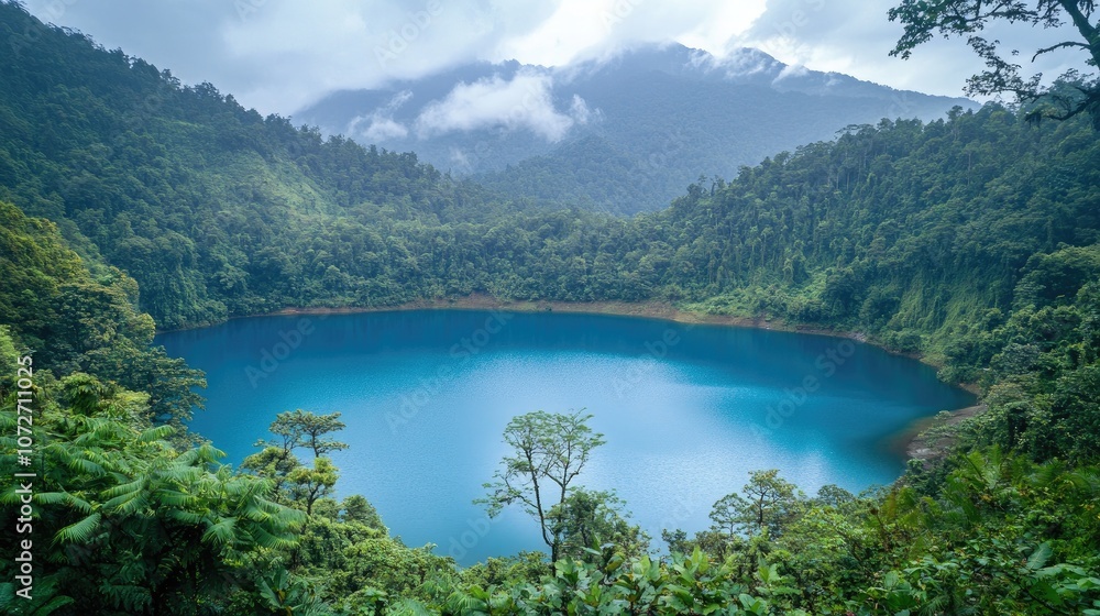 Obraz premium Serene Mountain Lake Surrounded by Lush Forest
