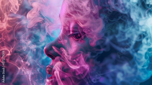 Profile of a woman surrounded by colorful smoke