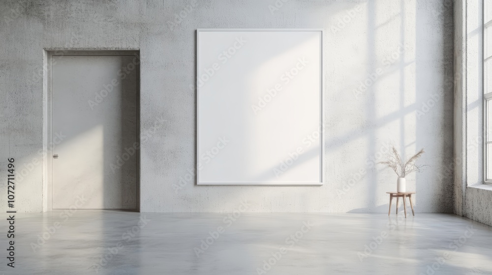 Obraz premium Minimalist interior with large blank canvas.