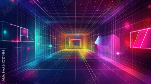 Wallpaper Mural Vibrant Neon Futuristic Grid Tunnel Background Torontodigital.ca