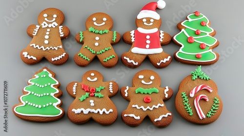 Assorted Gingerbread Cookies with Frosted Christmas Patterns and Holiday Decor