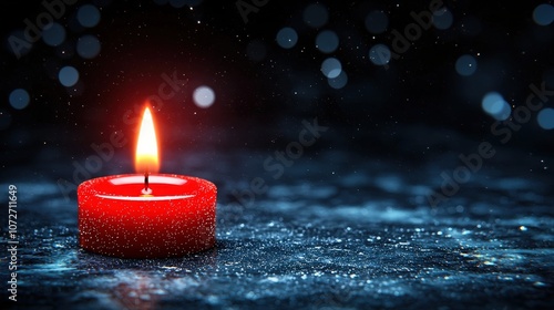 Burning Red Candle with Bokeh Lights on Dark Background Hope Romance Meditation Pe