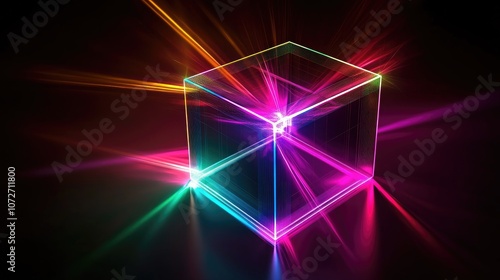 Colorful Glow Inside a Geometric Cube Design