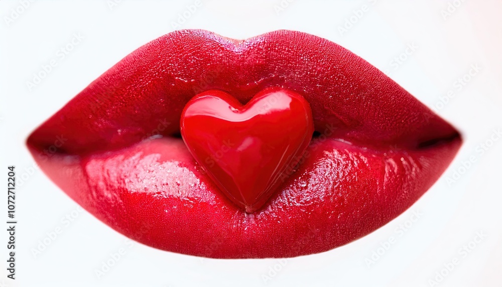 Obraz premium Kiss of Love: Red Lips with Heart Symbol