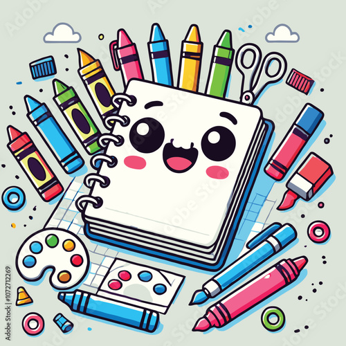 cute sketchbook character cartoon with coloring all around