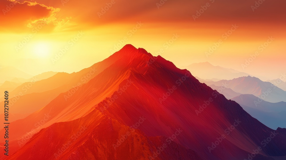 Obraz premium Majestic Mountain Peak Sunset Landscape with Golden Hour Colors