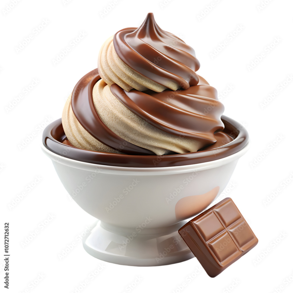 A bowl of ice cream with chocolate ice cream and a spoon