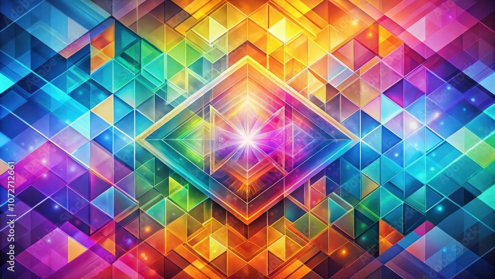 A kaleidoscopic display of vibrant geometric shapes, radiating with radiant color and a luminous center, a captivating symphony of visual artistry A kaleidoscopic display of vibrant geometric shapes, radiating with radiant color and a luminous center, a captivating symphony of visual artistry