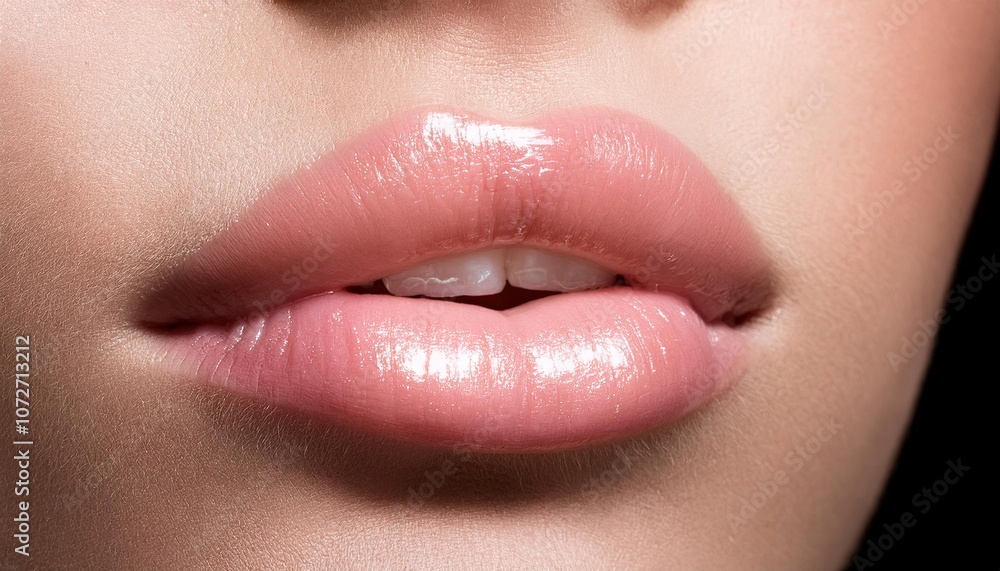 Fototapeta premium Glossy Nude Lip Color Close-Up for Makeup Enthusiasts