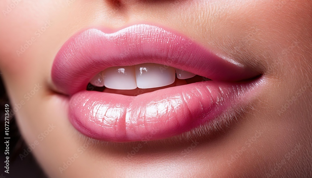 Glossy Pink Lips with Natural Shine and Smooth Texture Glossy Pink Lips with Natural Shine and Smooth Texture