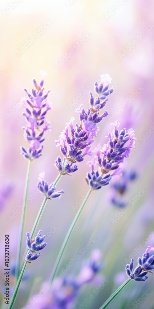 Lavender blooms in soft focus with pastel sunset background Lavender blooms in soft focus with pastel sunset background