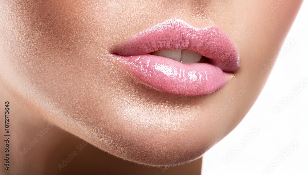 Lip Care: A Close-Up of Pink Glossy Lips Lip Care: A Close-Up of Pink Glossy Lips
