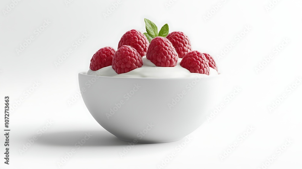A bowl of yogurt with raspberries A bowl of yogurt with raspberries