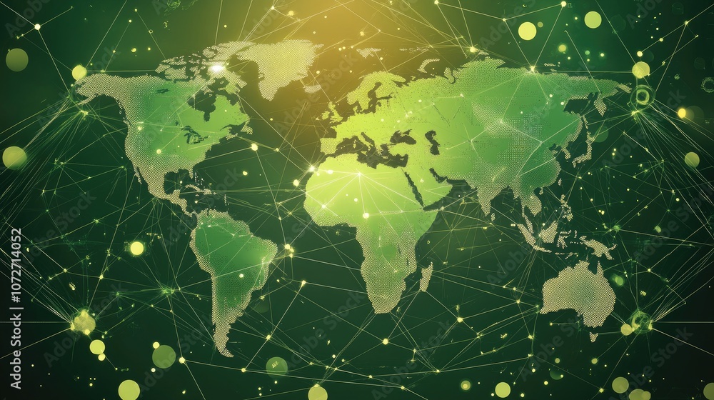 Green Global Network with Light Connections and Map Green Global Network with Light Connections and Map