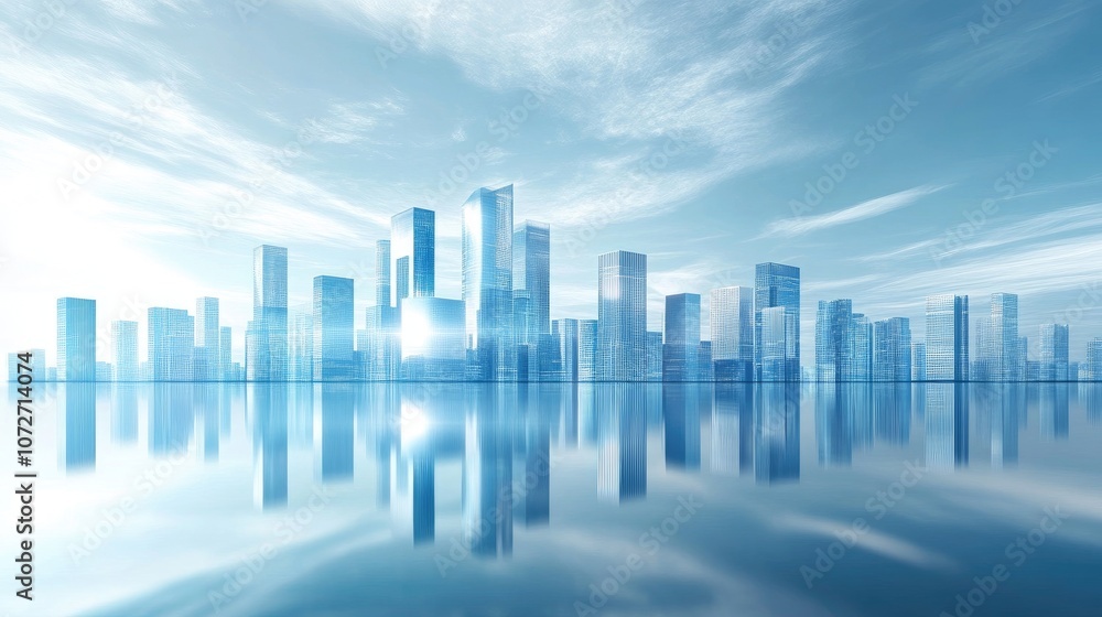 Modern Cityscape Reflection in Blue Colors Modern Cityscape Reflection in Blue Colors