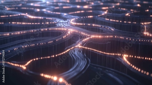 Abstract Network with Glowing Data Connections