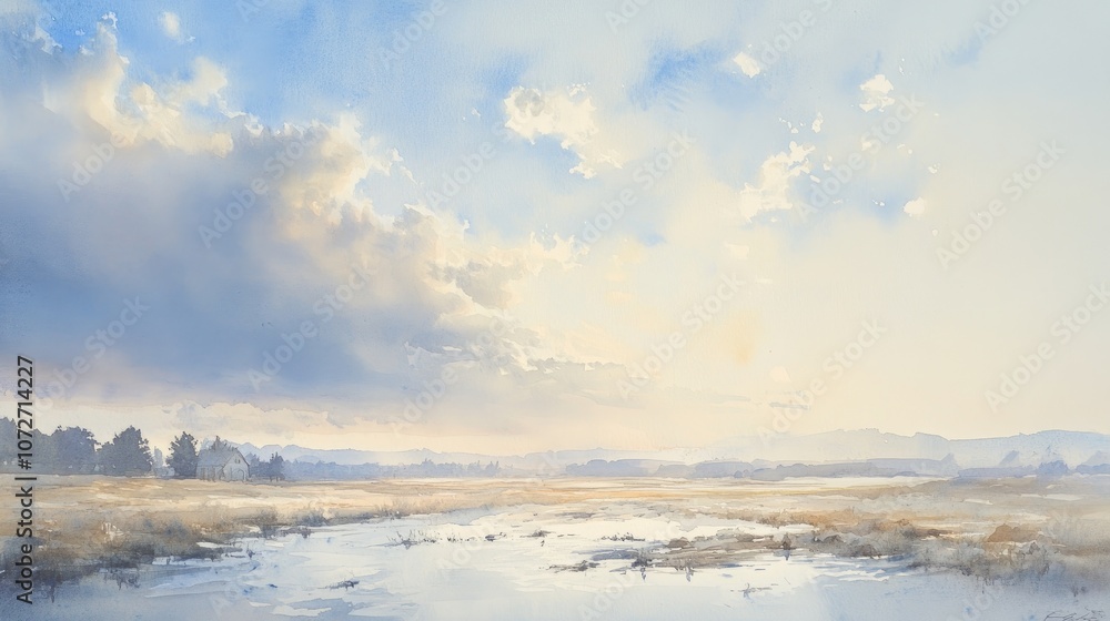 Obraz premium Serene Landscape with Soft Clouds and Reflection