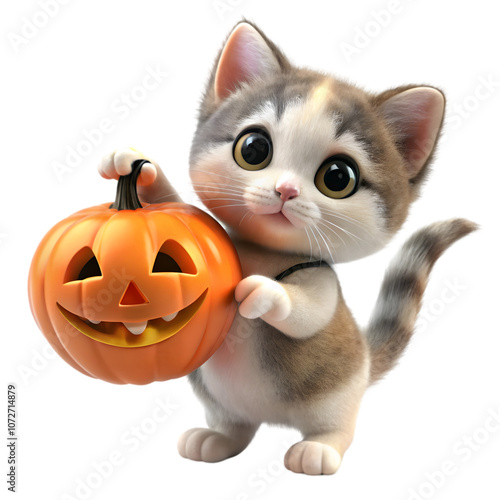 cute baby cat catch the Halloween in the hand