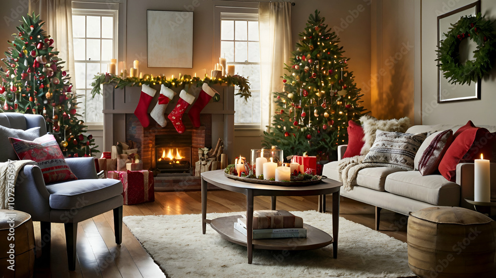 Cozy and inviting living room decor for the winter season, incorporating warm textiles, soft lighting, and festive accents. interior
Cozy and inviting living room decor for the winter season, incorporating warm textiles, soft lighting, and festive accents. interior
