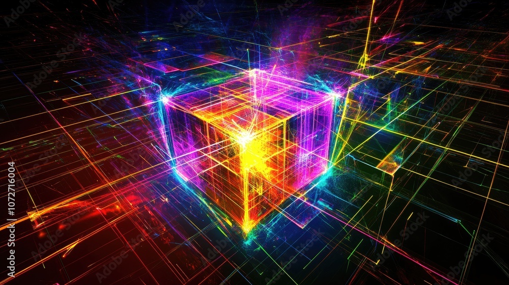 Vibrant Abstract Cube in Dynamic Background Vibrant Abstract Cube in Dynamic Background
