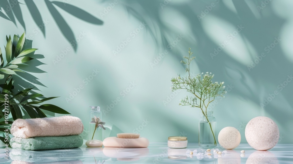 Natural Spa Products with Greenery and Shadows Natural Spa Products with Greenery and Shadows