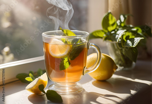 Soothing Herbal Tea with Mint and Lemon 