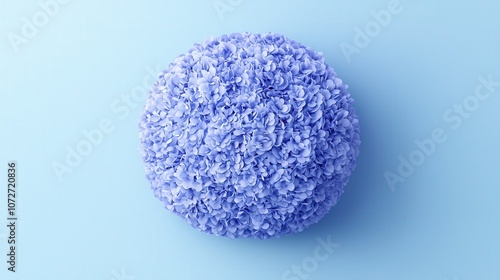 Purple Hydrangea Flower Sphere on Blue Background Minimalist Floral Design