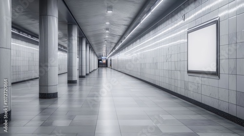 Modern subway tunnel with bright lights