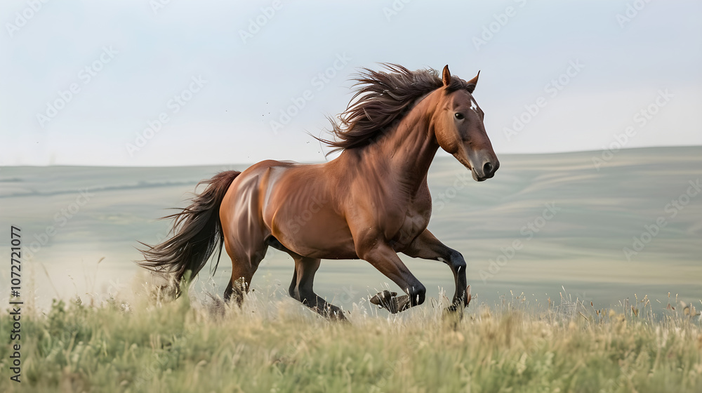 Splendid Display of Equine Agility and Speed: A Chestnut Horse Galloping On Open Fields Splendid Display of Equine Agility and Speed: A Chestnut Horse Galloping On Open Fields