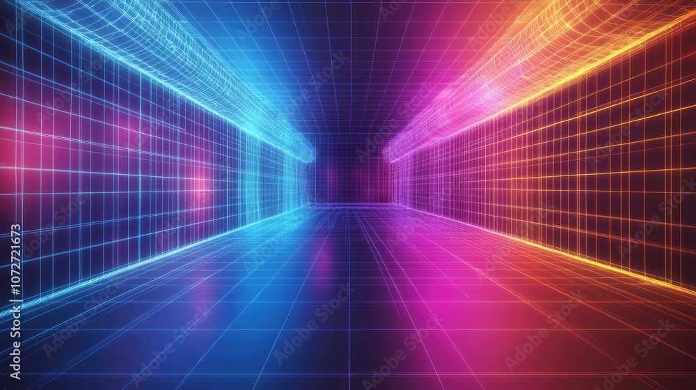 Neon Grid Space with Vibrant Colors and Depth Neon Grid Space with Vibrant Colors and Depth