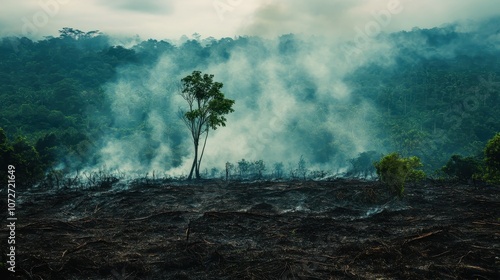 Smoke Rising From Rainforest Deforestation - Environmental Impact of Climate Change