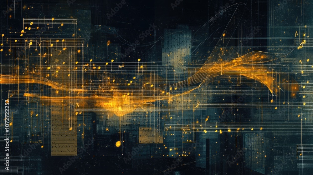 Abstract Flow of Golden Light Over Dark Background Abstract Flow of Golden Light Over Dark Background