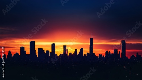 Silhouette of New York City Skyline at Sunset with Dramatic Sky