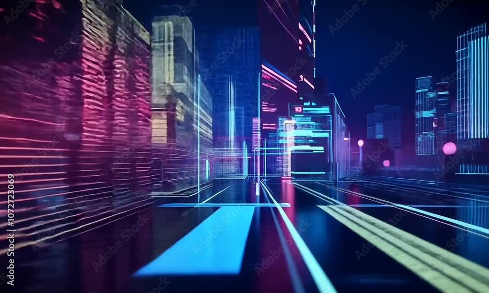 Digital Coins Moving Through Blockchain Network