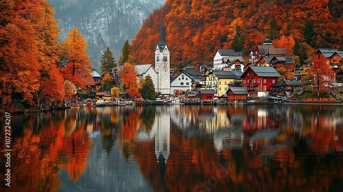 Autumnal Village by the Lake photo