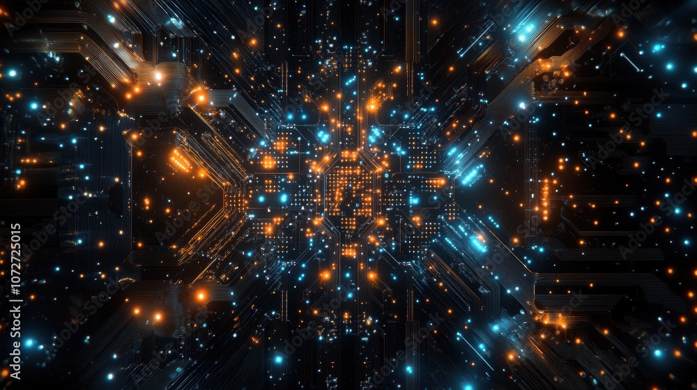 Abstract Futuristic Circuit Board with Glowing Lines and Lights - High Tech Background. Abstract Futuristic Circuit Board with Glowing Lines and Lights - High Tech Background.