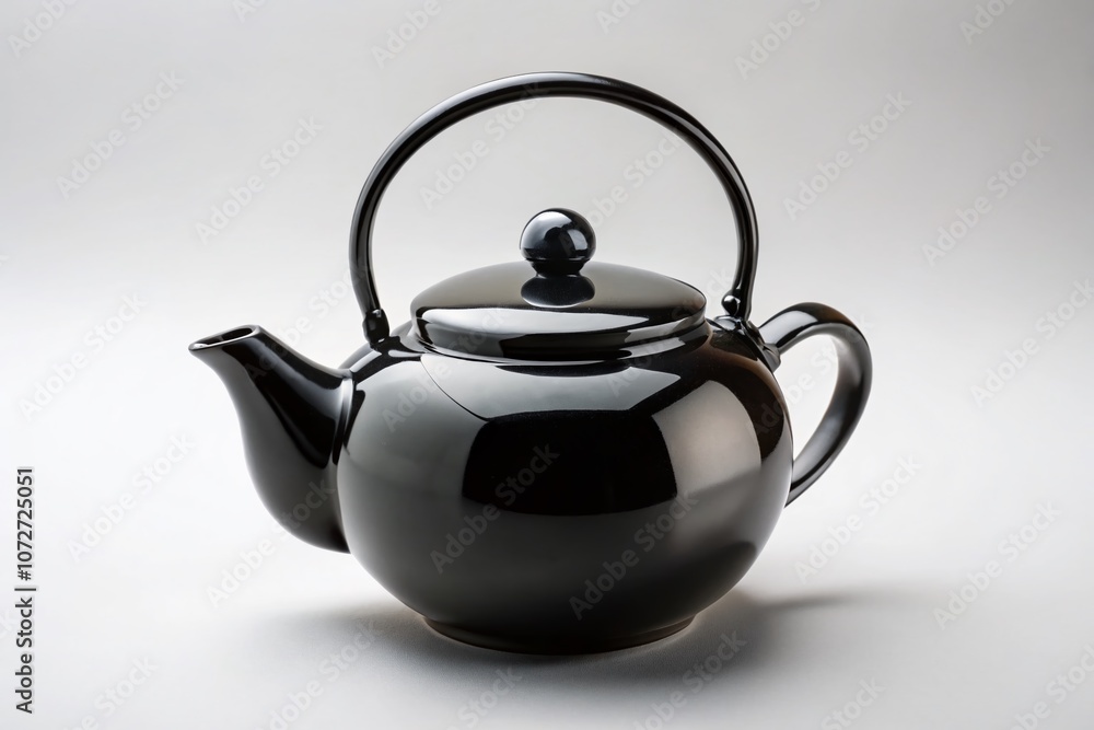 Elegant Black Ceramic Teapot with Glossy Finish and Curved Handle Isolated on a White Background for Minimalist Home Decor and Tea Enthusiasts Elegant Black Ceramic Teapot with Glossy Finish and Curved Handle Isolated on a White Background for Minimalist Home Decor and Tea Enthusiasts