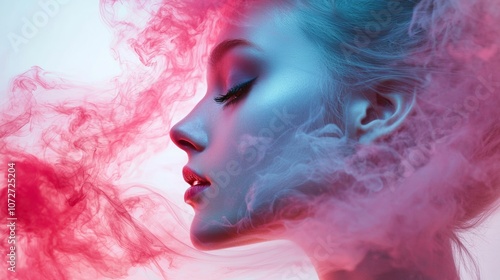 Creative Portrait with Pink and Blue Smoke