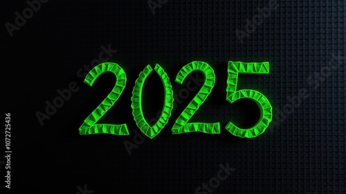 Happy New Year 2025, leaf text on a black background