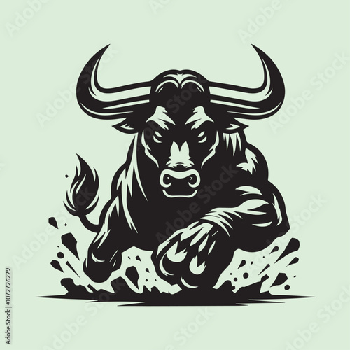 Angry bull fighting game silhouette vector icon black and white