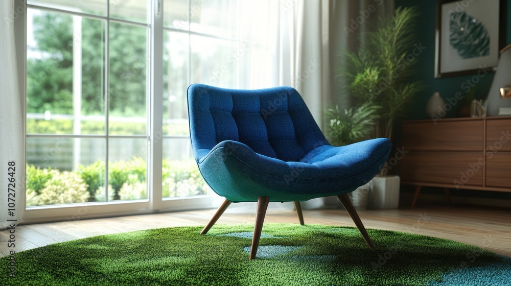 Blue armchair in modern living room Blue armchair in modern living room