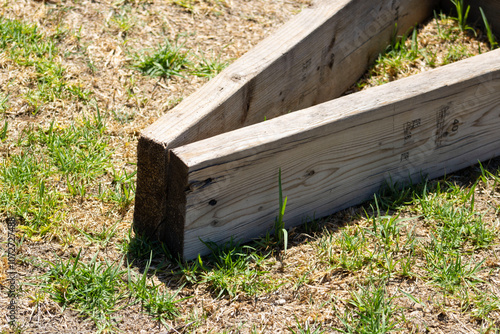 wood pieces in triangle shapes at construction site