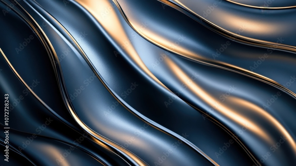 Abstract Blue and Gold Metallic Wave Background - Shiny Curvy Pattern. Abstract Blue and Gold Metallic Wave Background - Shiny Curvy Pattern.
