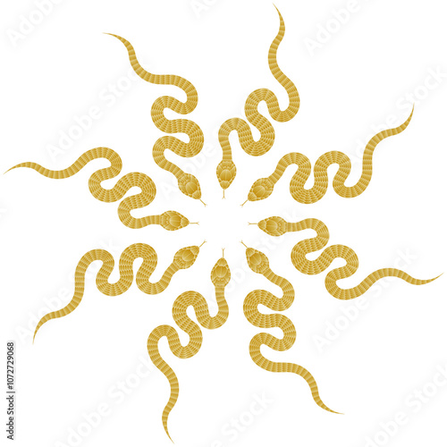 Composition of golden snake pattern on white background