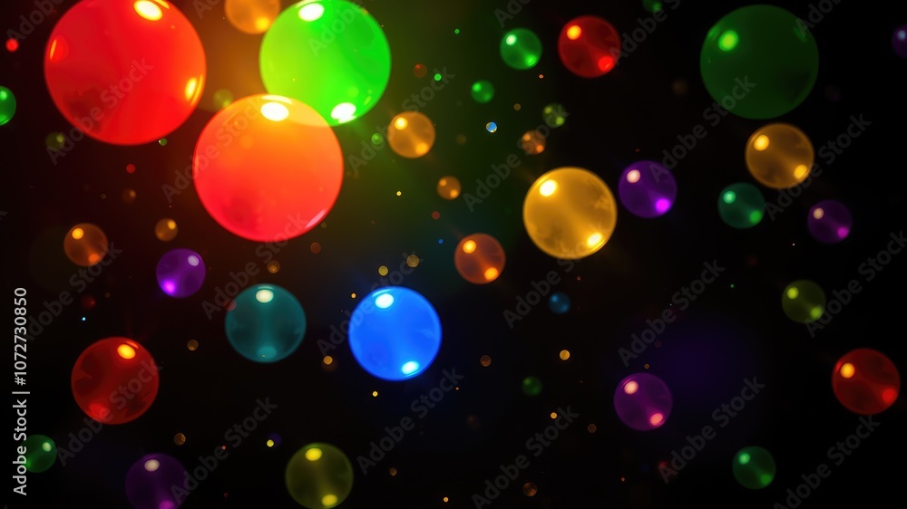 Colorful Floating Bubbles on Black Background ,Abstract Celebration Colorful Floating Bubbles on Black Background ,Abstract Celebration